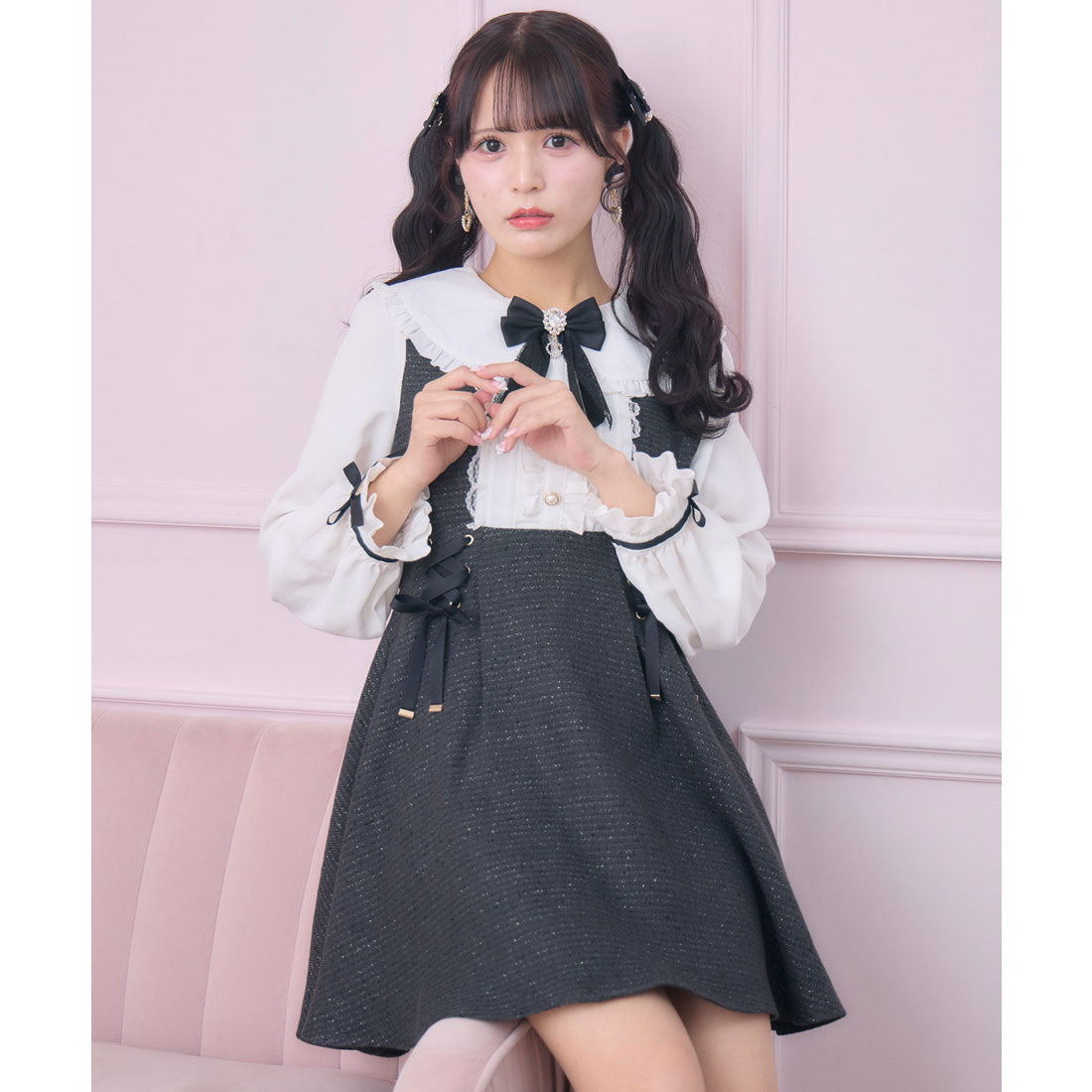 ロジータ ROJITA レースアップラメツイードワンピース （ブラック） ブラック