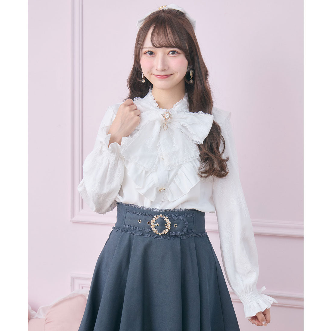 ロジータ ROJITA レース袖長袖ボウタイブラウス （ホワイト） ホワイト