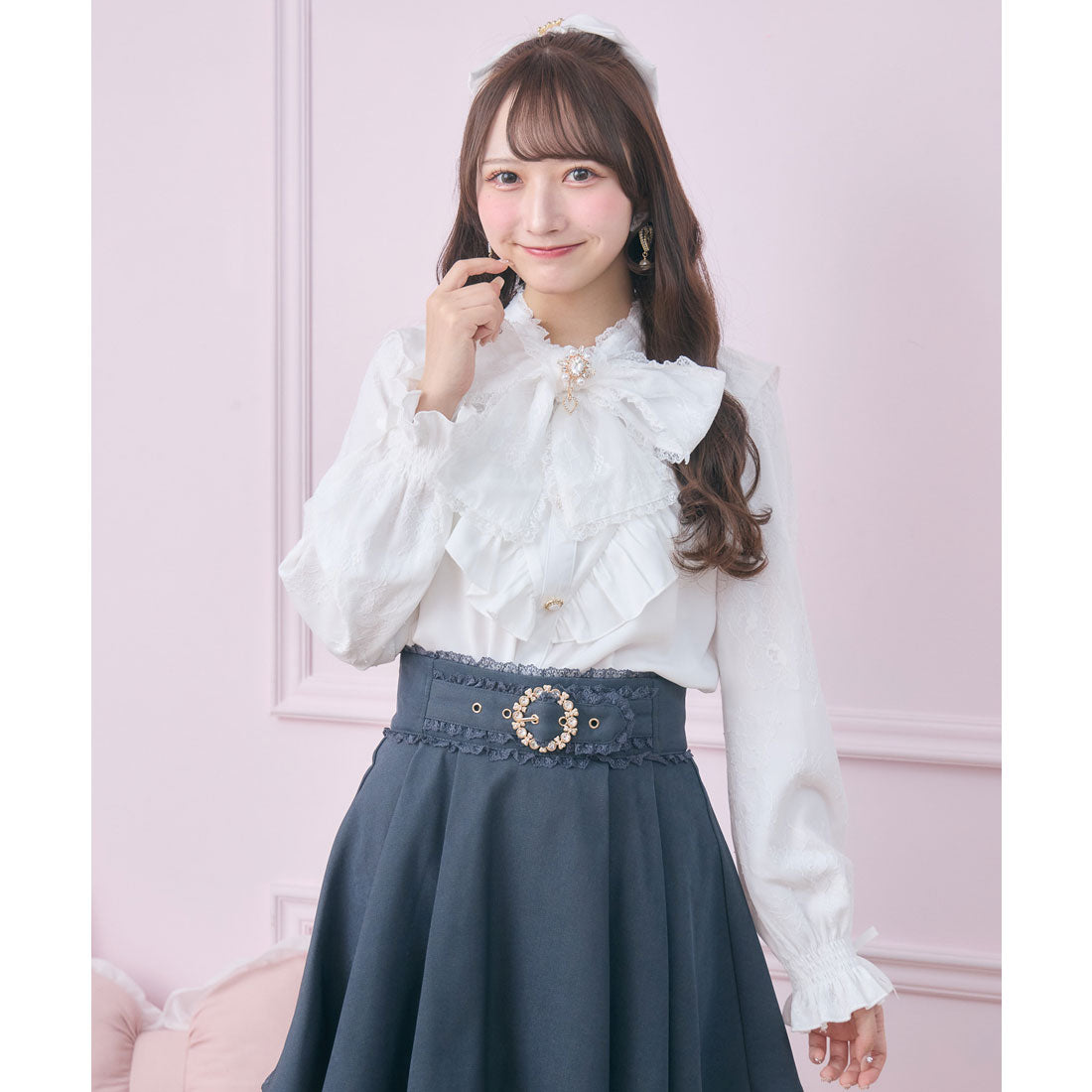 ロジータ ROJITA レース袖長袖ボウタイブラウス （ホワイト） ホワイト