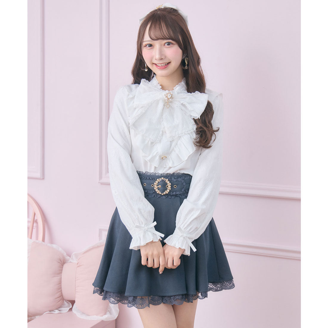 ロジータ ROJITA レース袖長袖ボウタイブラウス （ホワイト） ホワイト