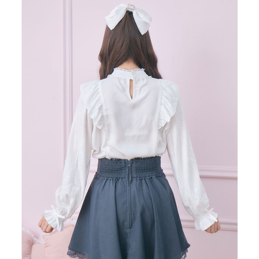 ロジータ ROJITA レース袖長袖ボウタイブラウス （ホワイト） ホワイト