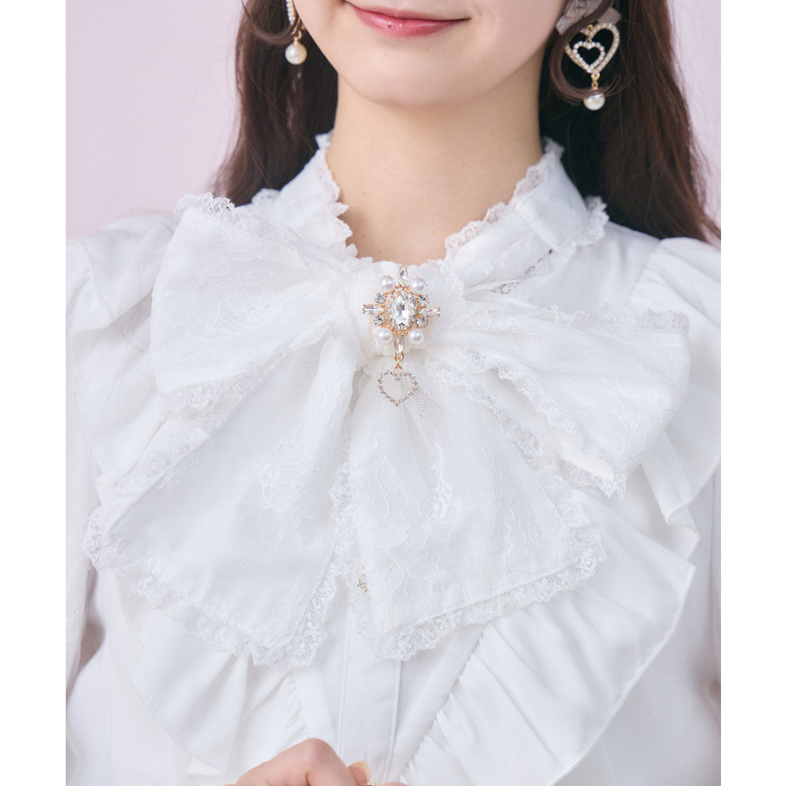 ロジータ ROJITA レース袖長袖ボウタイブラウス （ホワイト） ホワイト