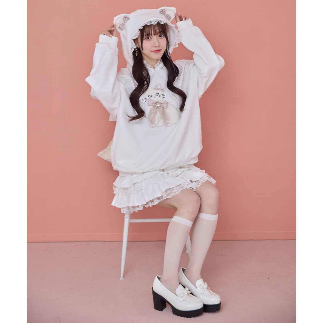 ロジータ ROJITA RibbonCatスウェットパーカー （ホワイト） ホワイト