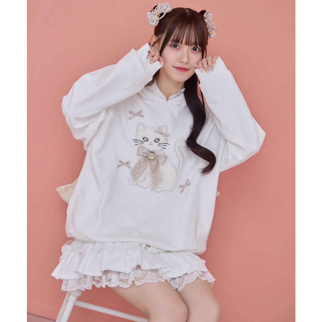 ロジータ ROJITA RibbonCatスウェットパーカー （ホワイト） ホワイト