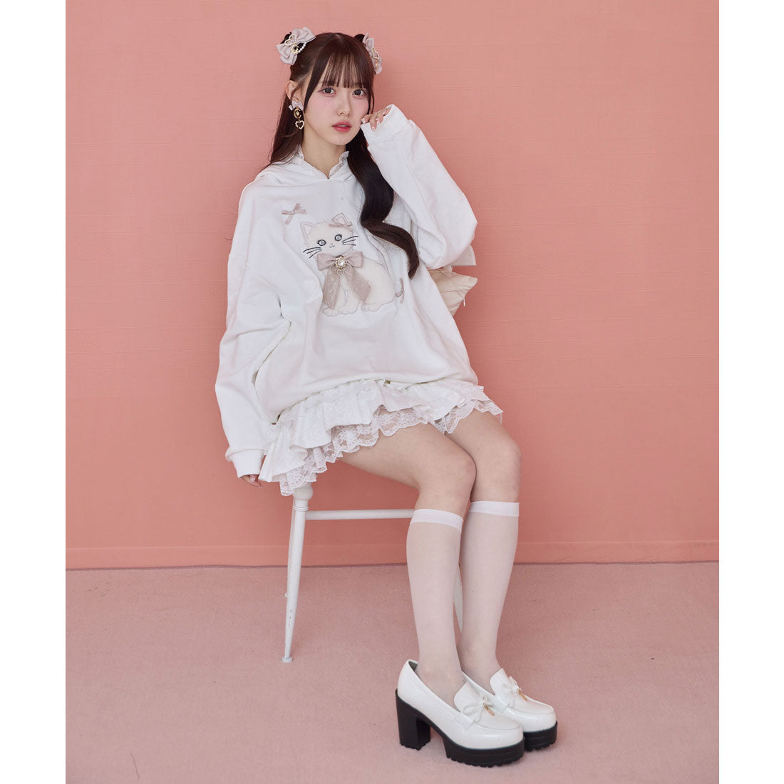 ロジータ ROJITA RibbonCatスウェットパーカー （ホワイト） ホワイト