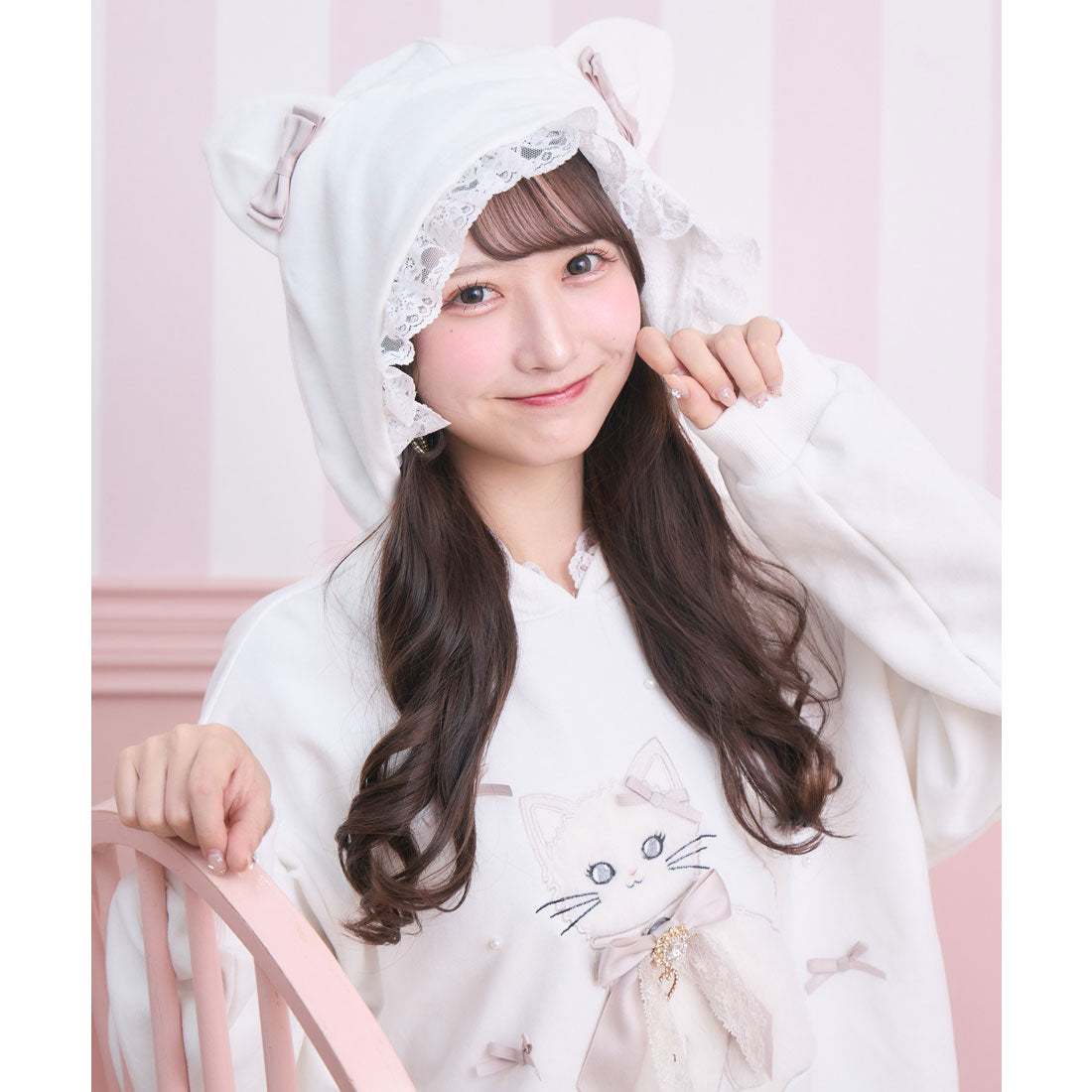 ロジータ ROJITA RibbonCatスウェットパーカー （ホワイト） ホワイト