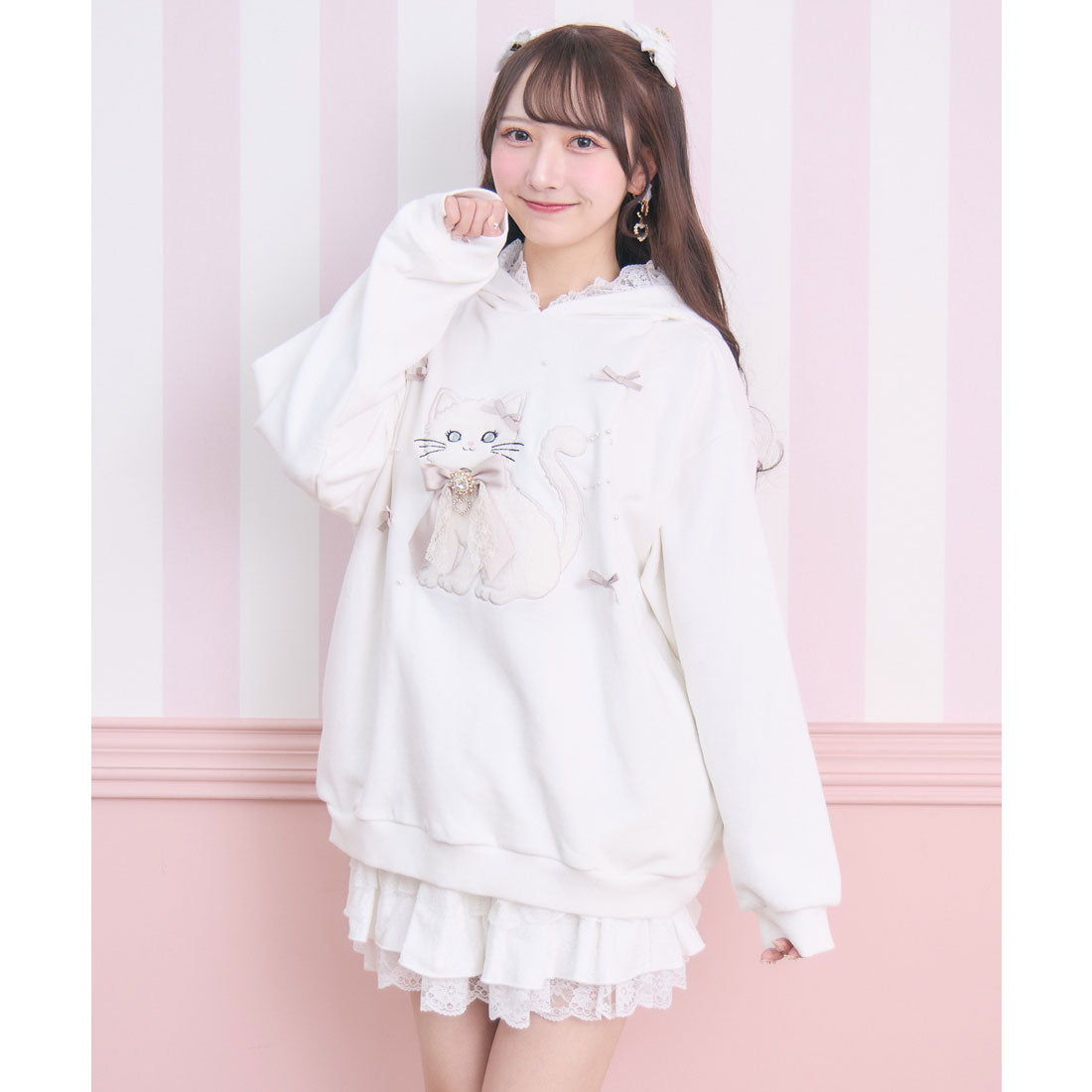 ロジータ ROJITA RibbonCatスウェットパーカー （ホワイト） ホワイト
