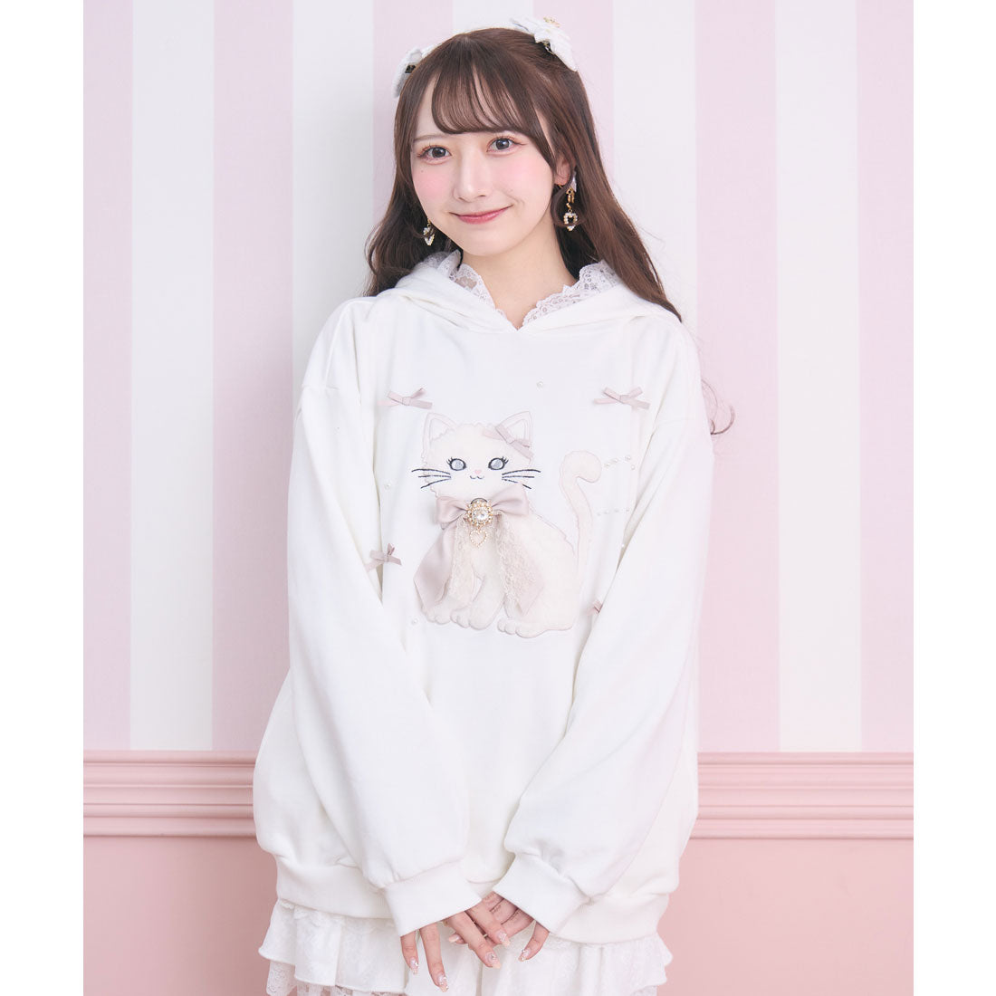 ロジータ ROJITA RibbonCatスウェットパーカー （ホワイト） ホワイト