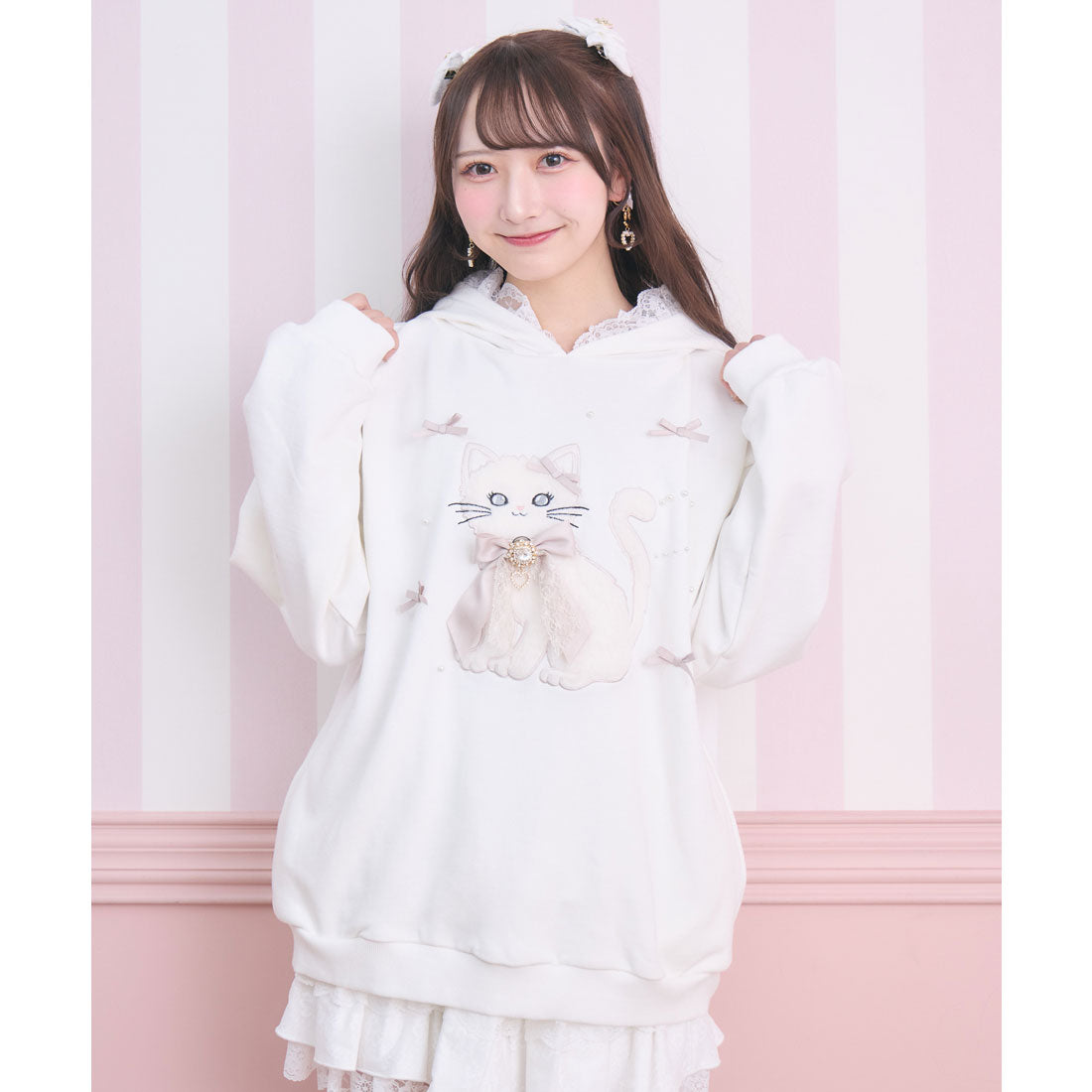 ロジータ ROJITA RibbonCatスウェットパーカー （ホワイト） ホワイト