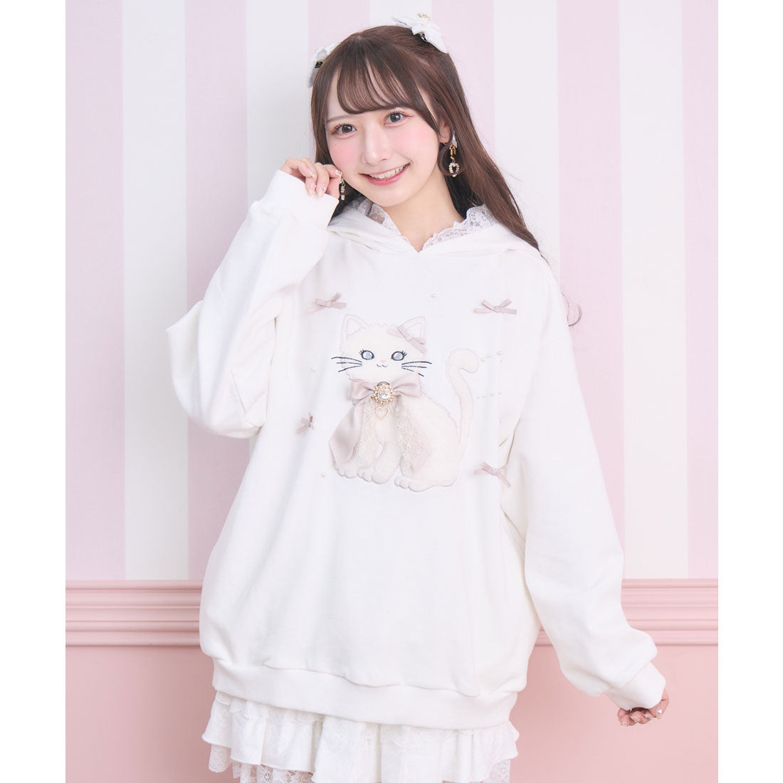 ロジータ ROJITA RibbonCatスウェットパーカー （ホワイト） ホワイト