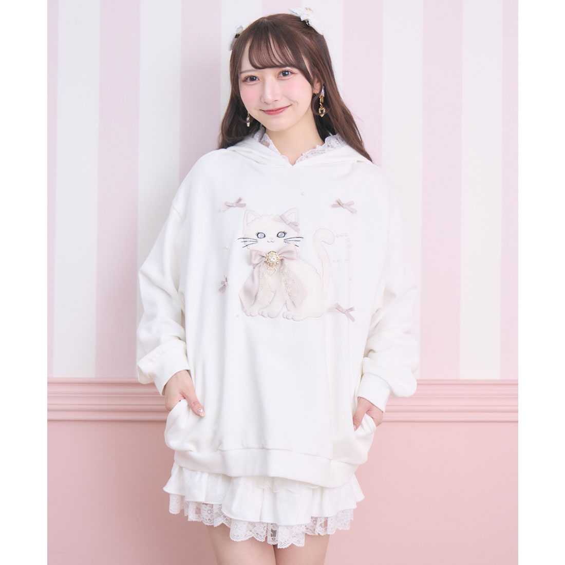 ロジータ ROJITA RibbonCatスウェットパーカー （ホワイト） ホワイト