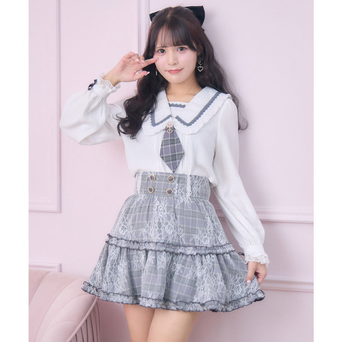 ロジータ ROJITA セーラー風ネクタイブラウス （グレー） グレー