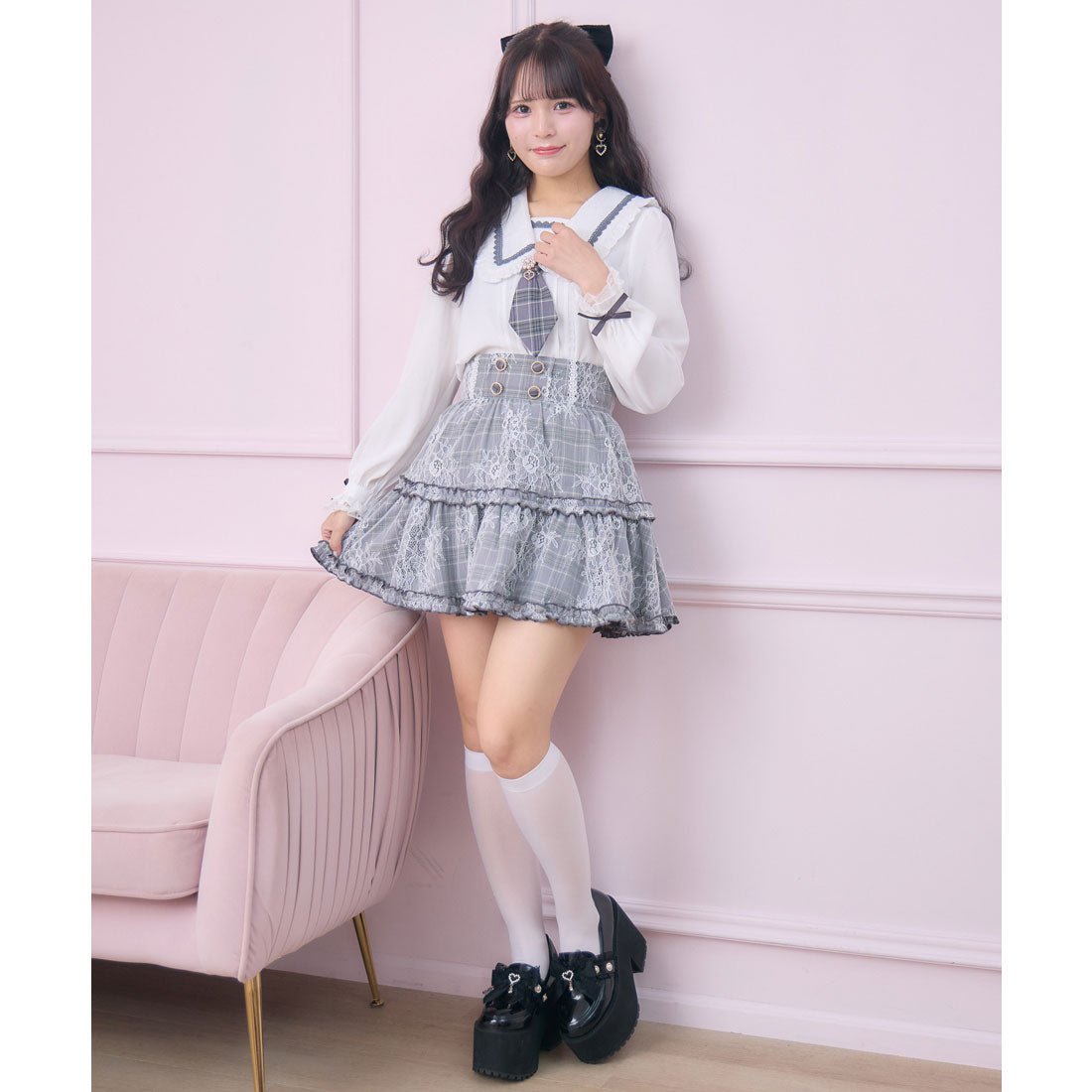 ロジータ ROJITA セーラー風ネクタイブラウス （グレー） グレー