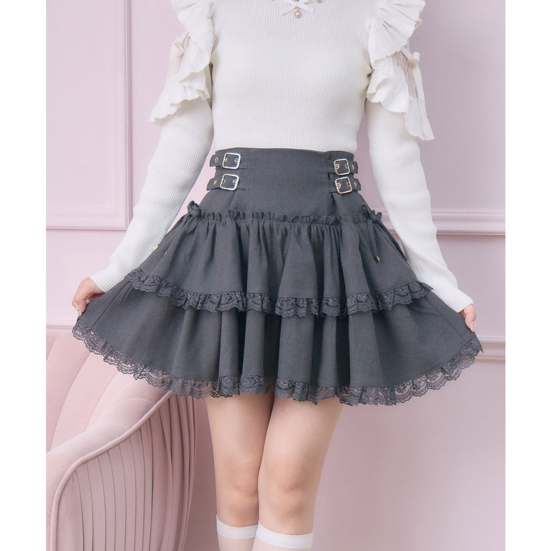 ロジータ ROJITA 2段フレアボリュームスカート （チャコールグレー） チャコールグレー