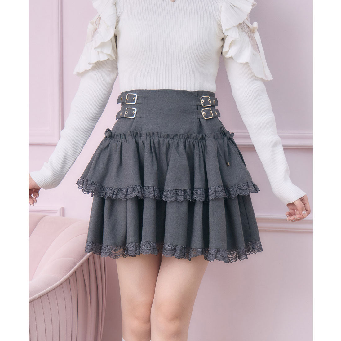 ロジータ ROJITA 2段フレアボリュームスカート （チャコールグレー） チャコールグレー