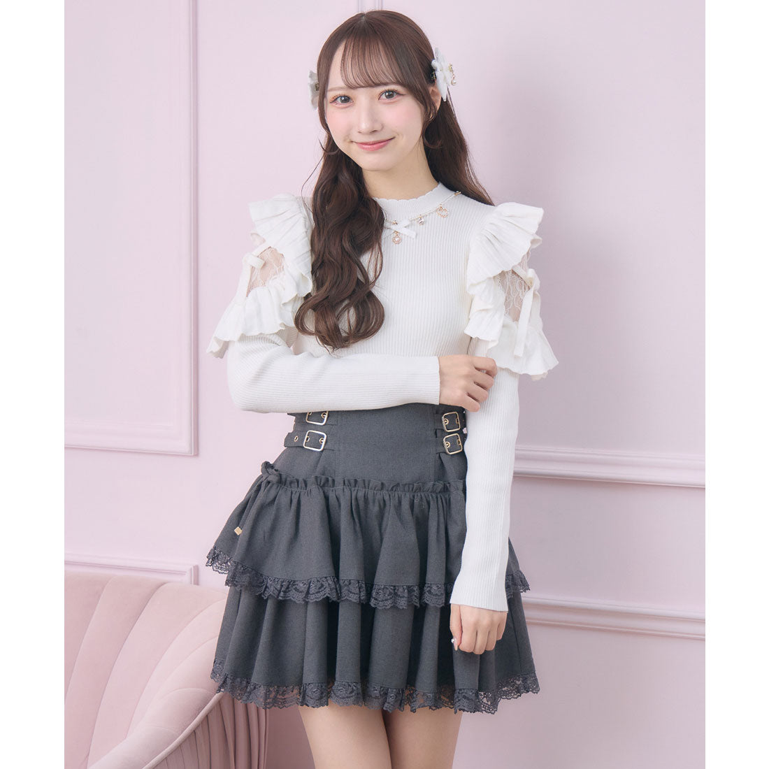 ロジータ ROJITA 2段フレアボリュームスカート （チャコールグレー） チャコールグレー