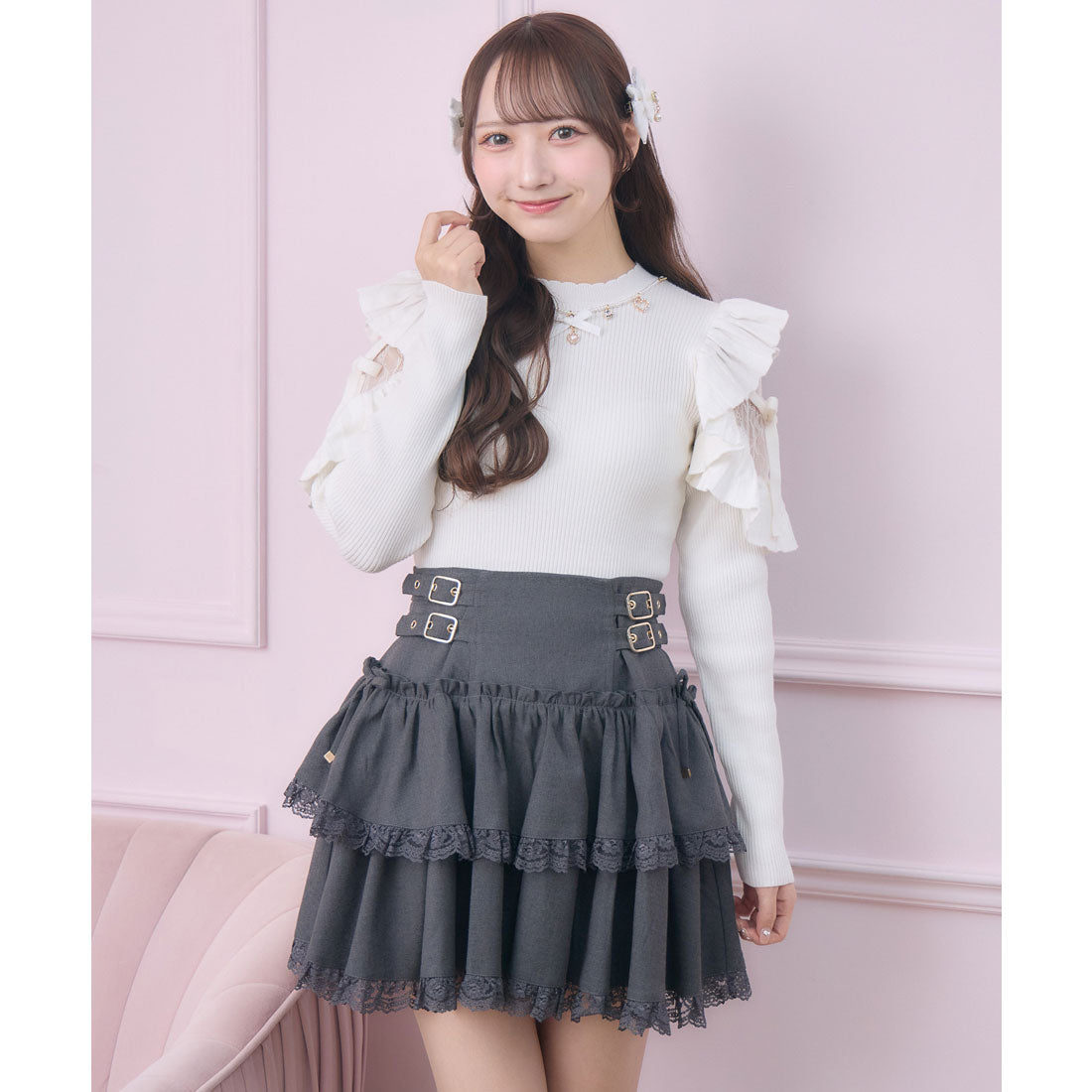 ロジータ ROJITA 2段フレアボリュームスカート （チャコールグレー） チャコールグレー