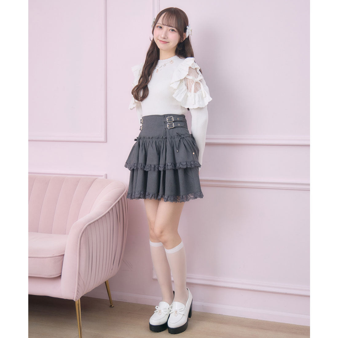 ロジータ ROJITA 2段フレアボリュームスカート （チャコールグレー） チャコールグレー