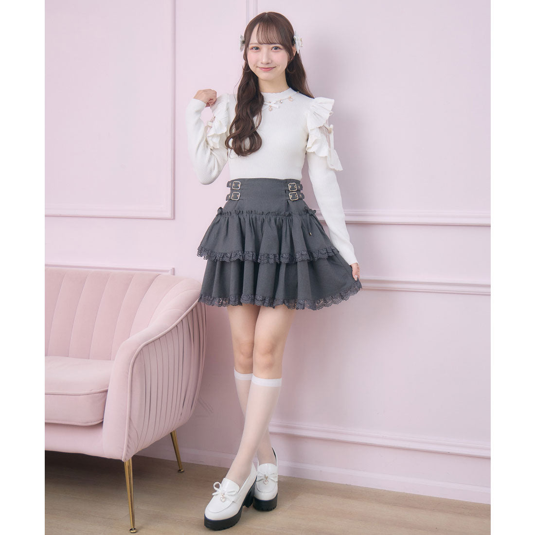 ロジータ ROJITA 2段フレアボリュームスカート （チャコールグレー） チャコールグレー