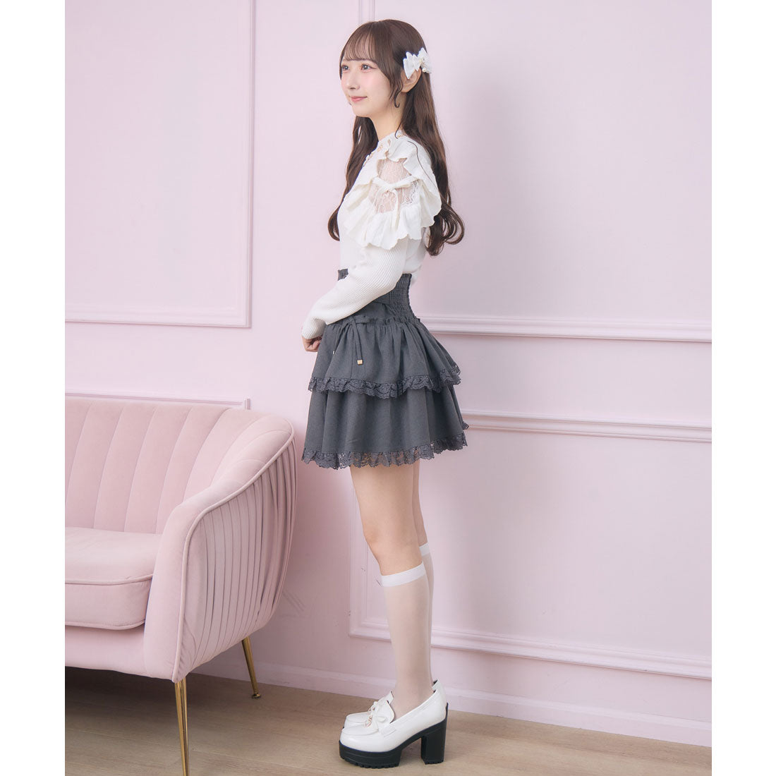 ロジータ ROJITA 2段フレアボリュームスカート （チャコールグレー） チャコールグレー