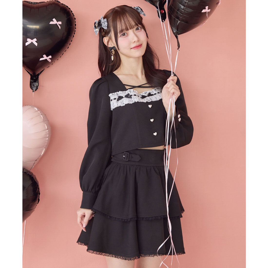 ロジータ ROJITA はしごレースティアードセットアップ （ブラック） ブラック