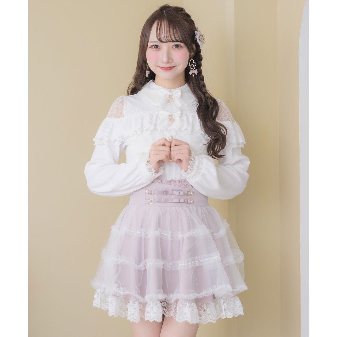 ロジータ ROJITA ダブルリボンレース切替カットトップス （ホワイト） ホワイト