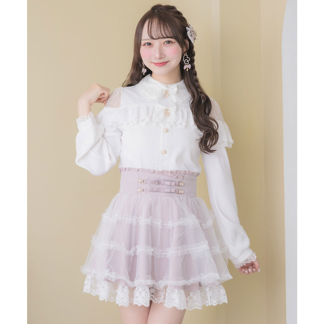 ロジータ ROJITA ダブルリボンレース切替カットトップス （ホワイト） ホワイト