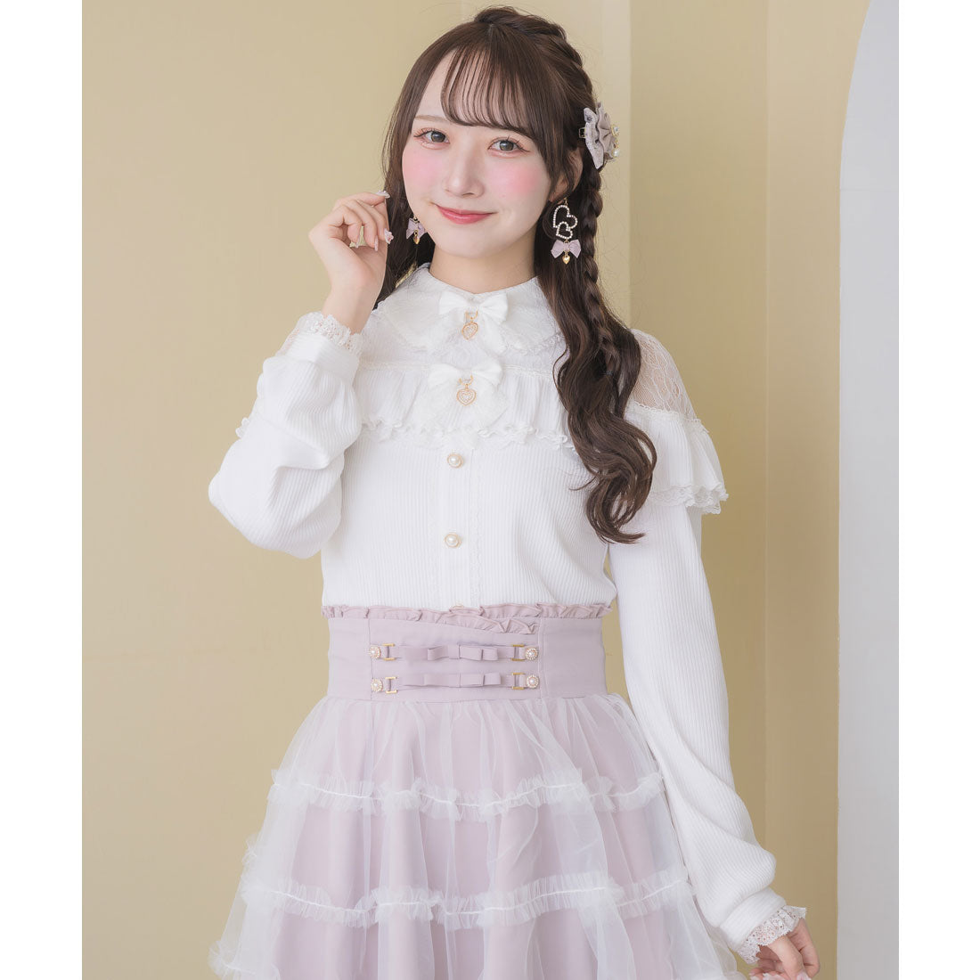 ロジータ ROJITA ダブルリボンレース切替カットトップス （ホワイト） ホワイト