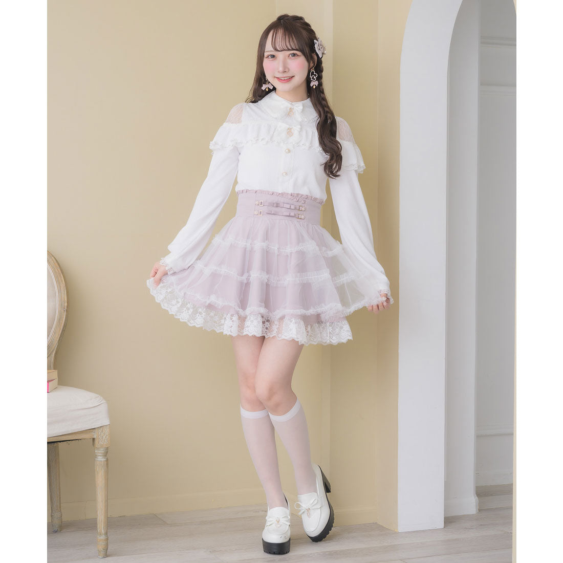 ロジータ ROJITA ダブルリボンレース切替カットトップス （ホワイト） ホワイト