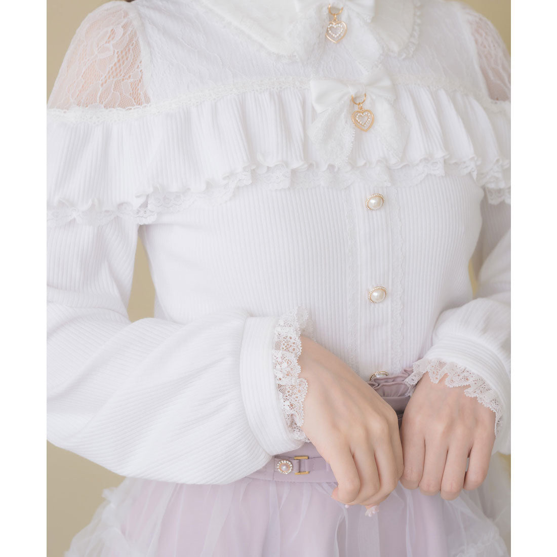 ロジータ ROJITA ダブルリボンレース切替カットトップス （ホワイト） ホワイト