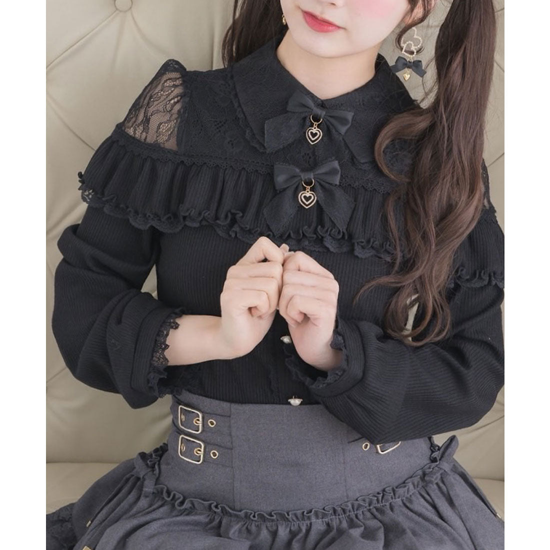 ロジータ ROJITA ダブルリボンレース切替カットトップス （ブラック） ブラック