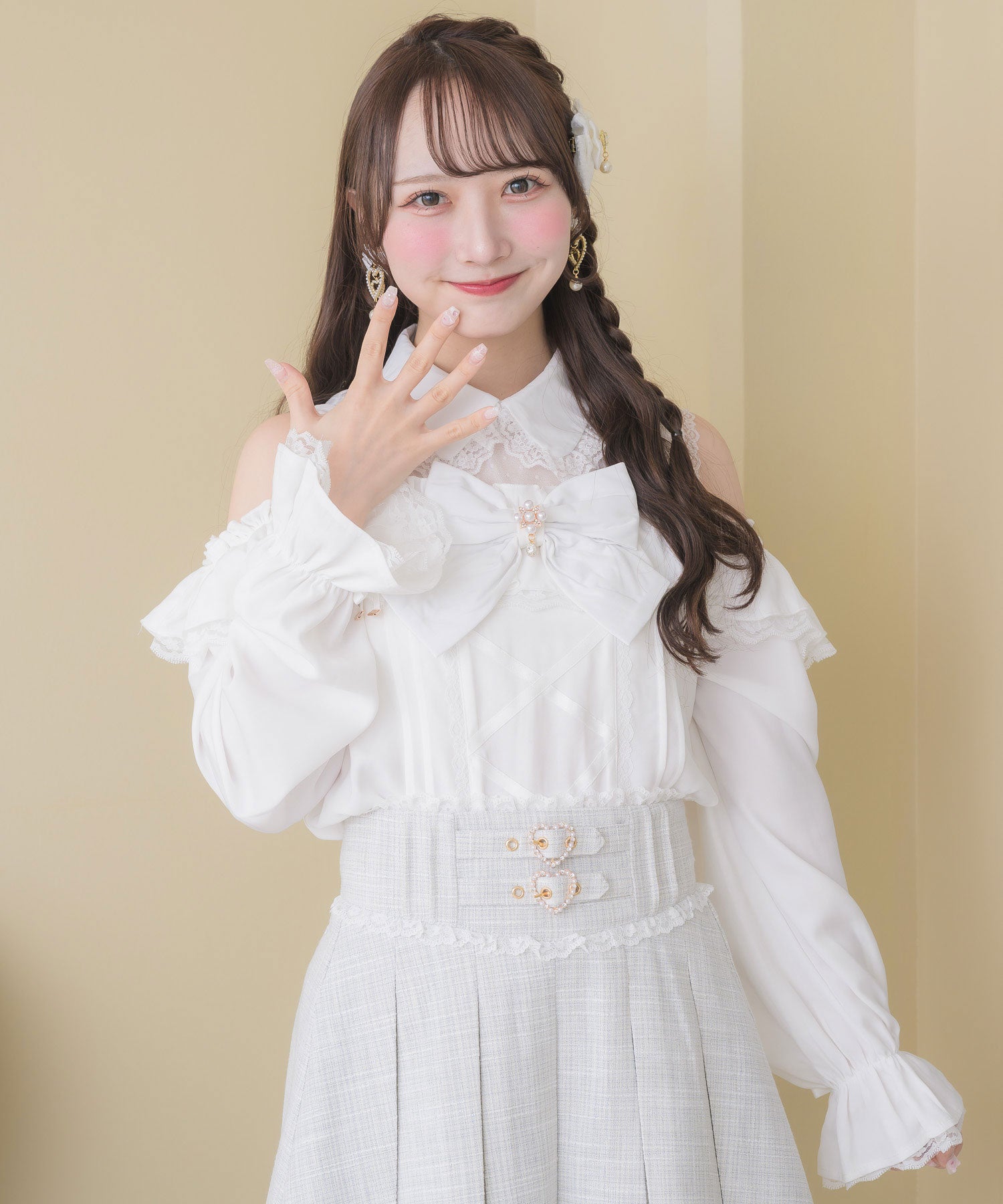 ロジータ ROJITA フロントレースアップ肩開きブラウス （ホワイト） ホワイト