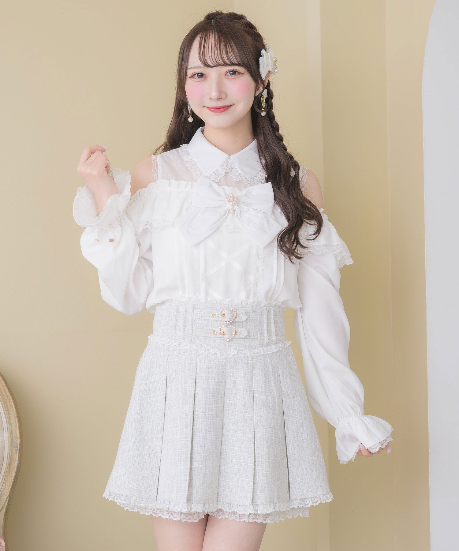 ロジータ ROJITA フロントレースアップ肩開きブラウス （ホワイト） ホワイト