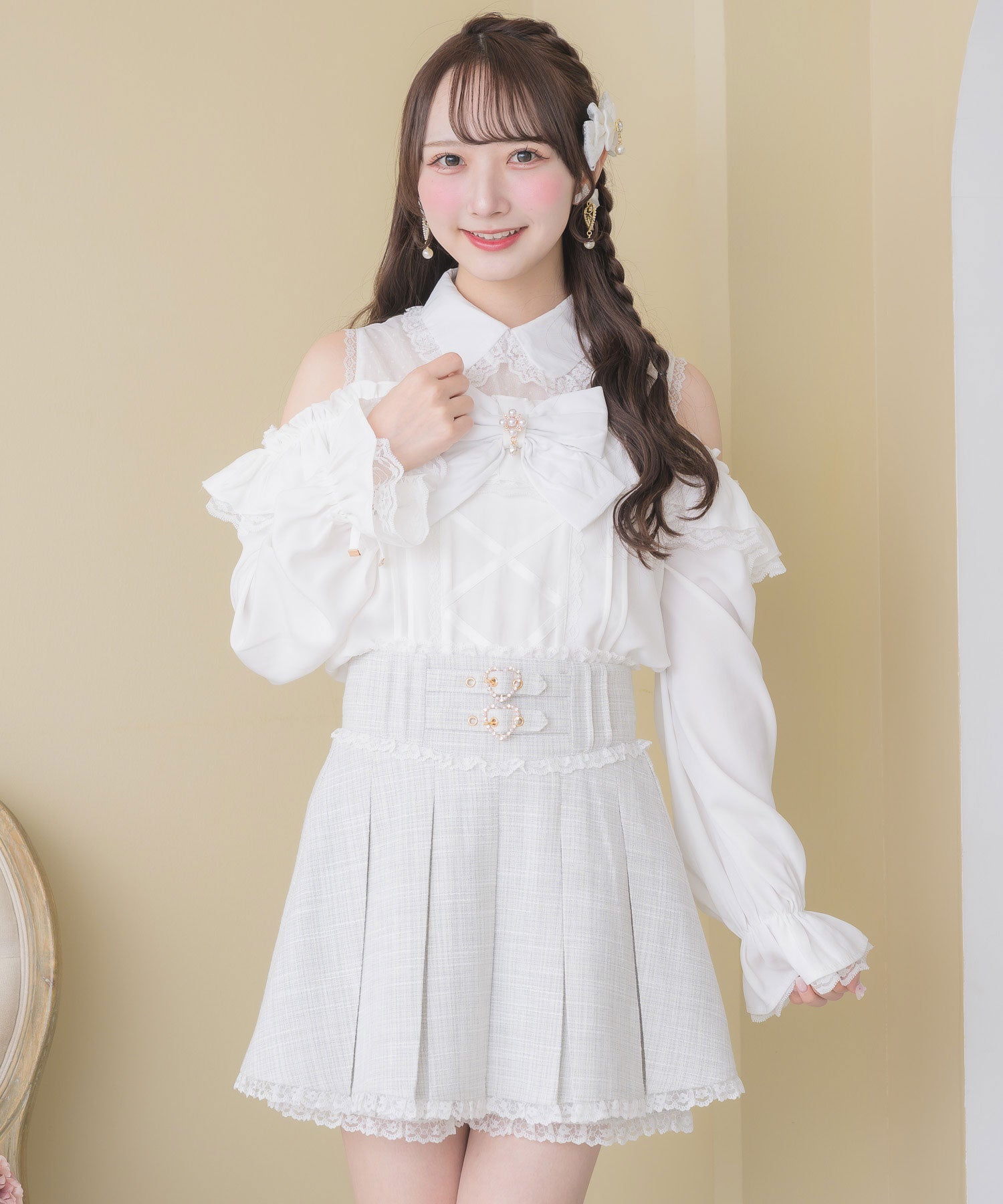 ロジータ ROJITA フロントレースアップ肩開きブラウス （ホワイト） ホワイト