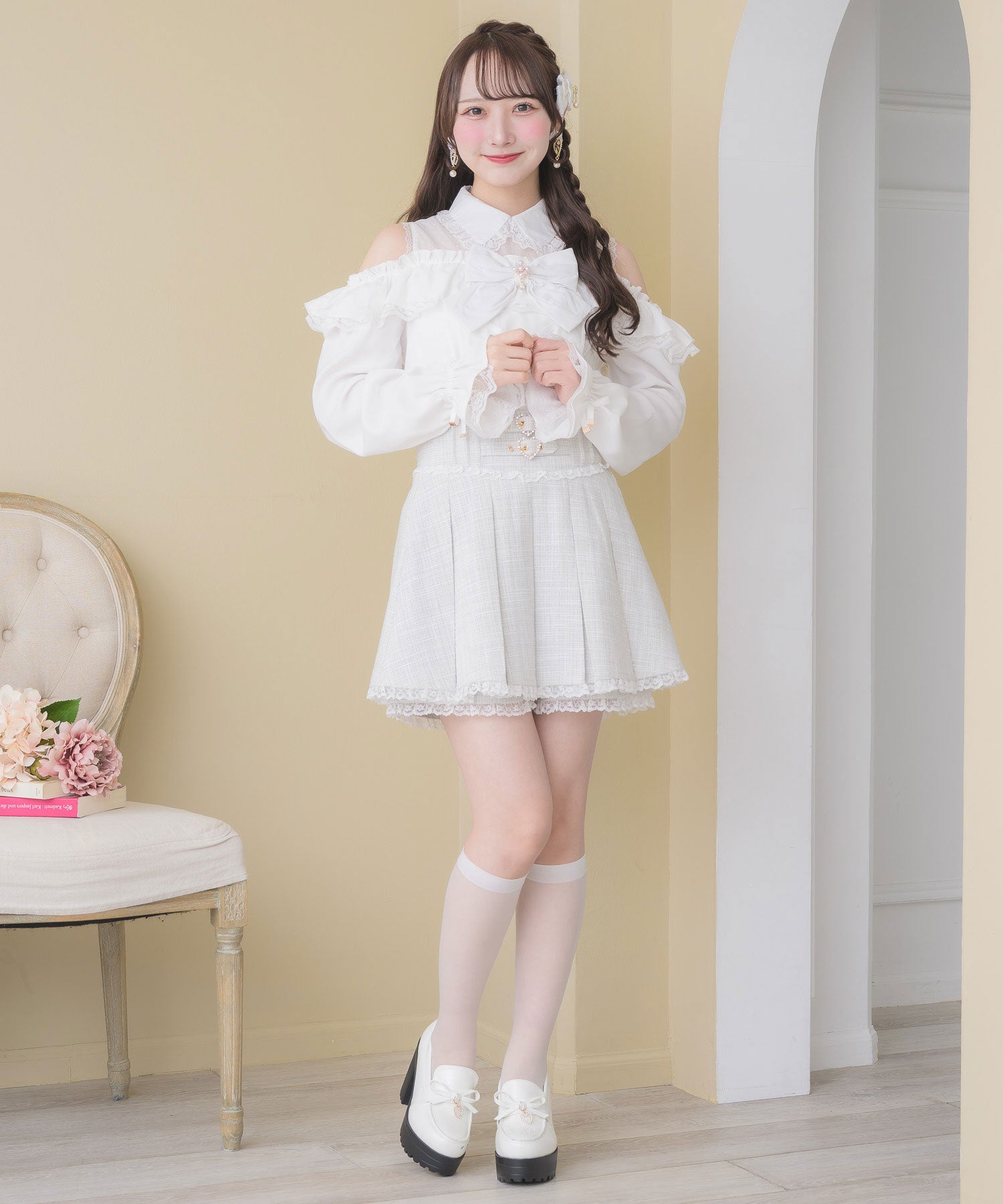 ロジータ ROJITA フロントレースアップ肩開きブラウス （ホワイト） ホワイト