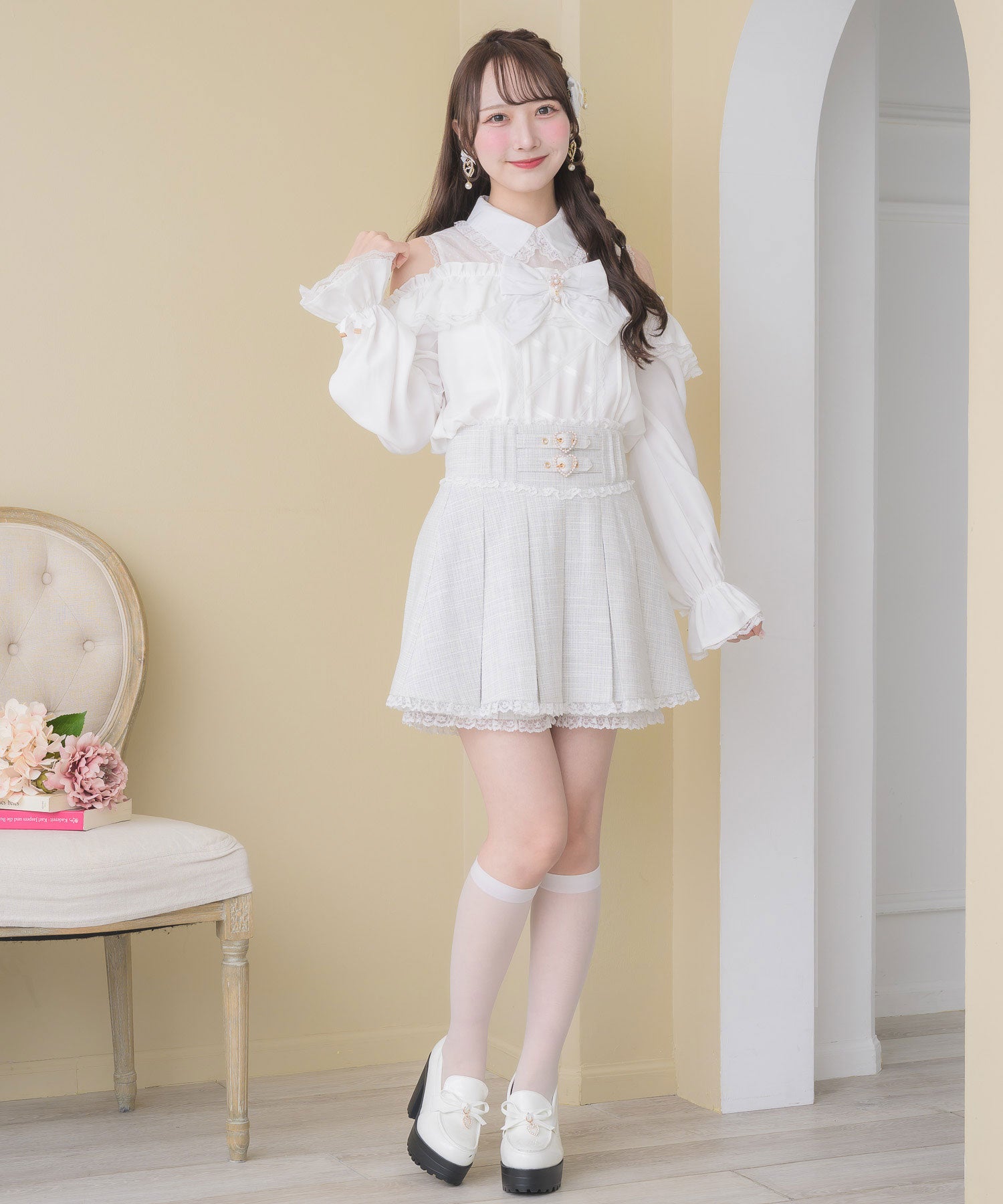 ロジータ ROJITA フロントレースアップ肩開きブラウス （ホワイト） ホワイト