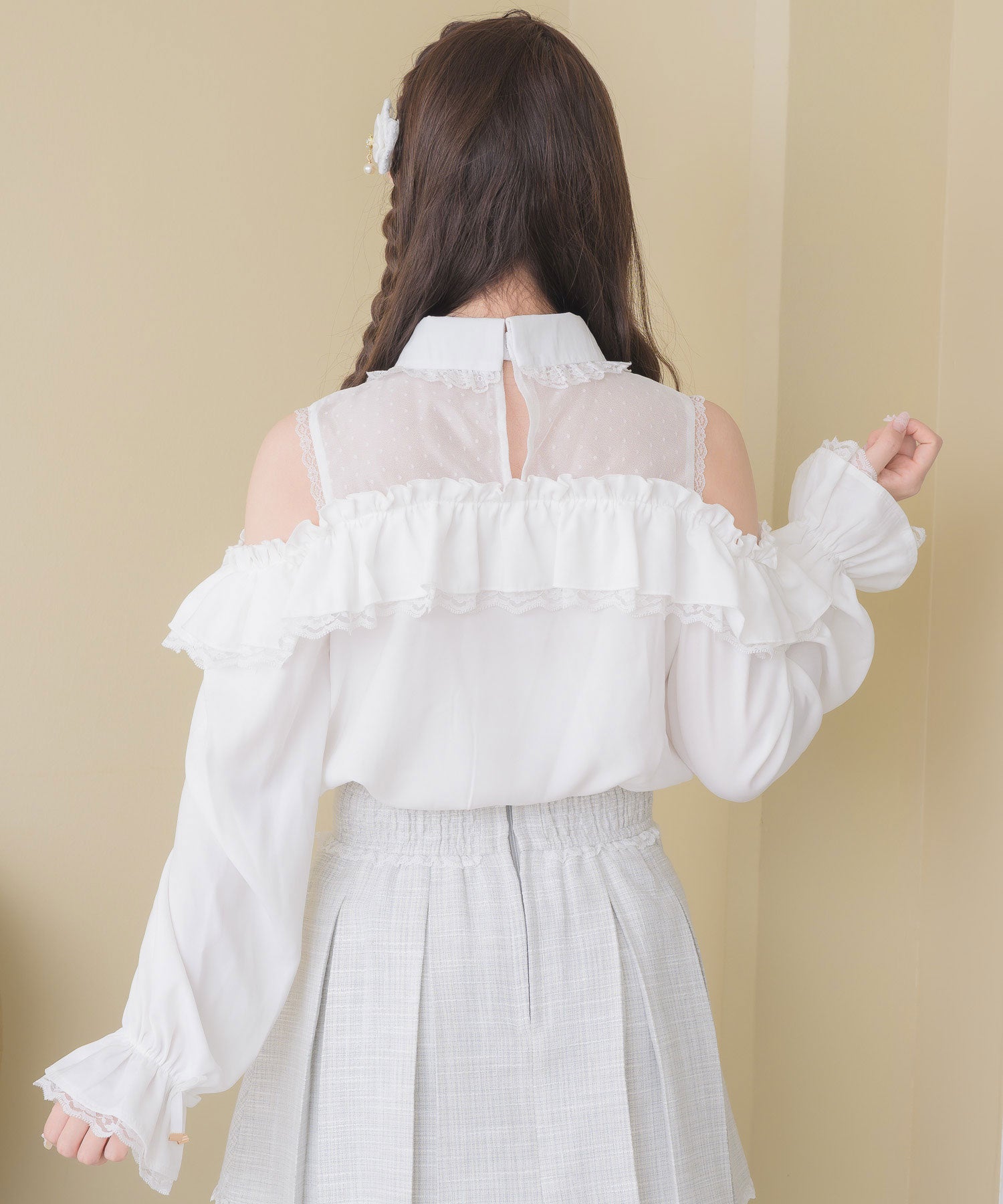 ロジータ ROJITA フロントレースアップ肩開きブラウス （ホワイト） ホワイト