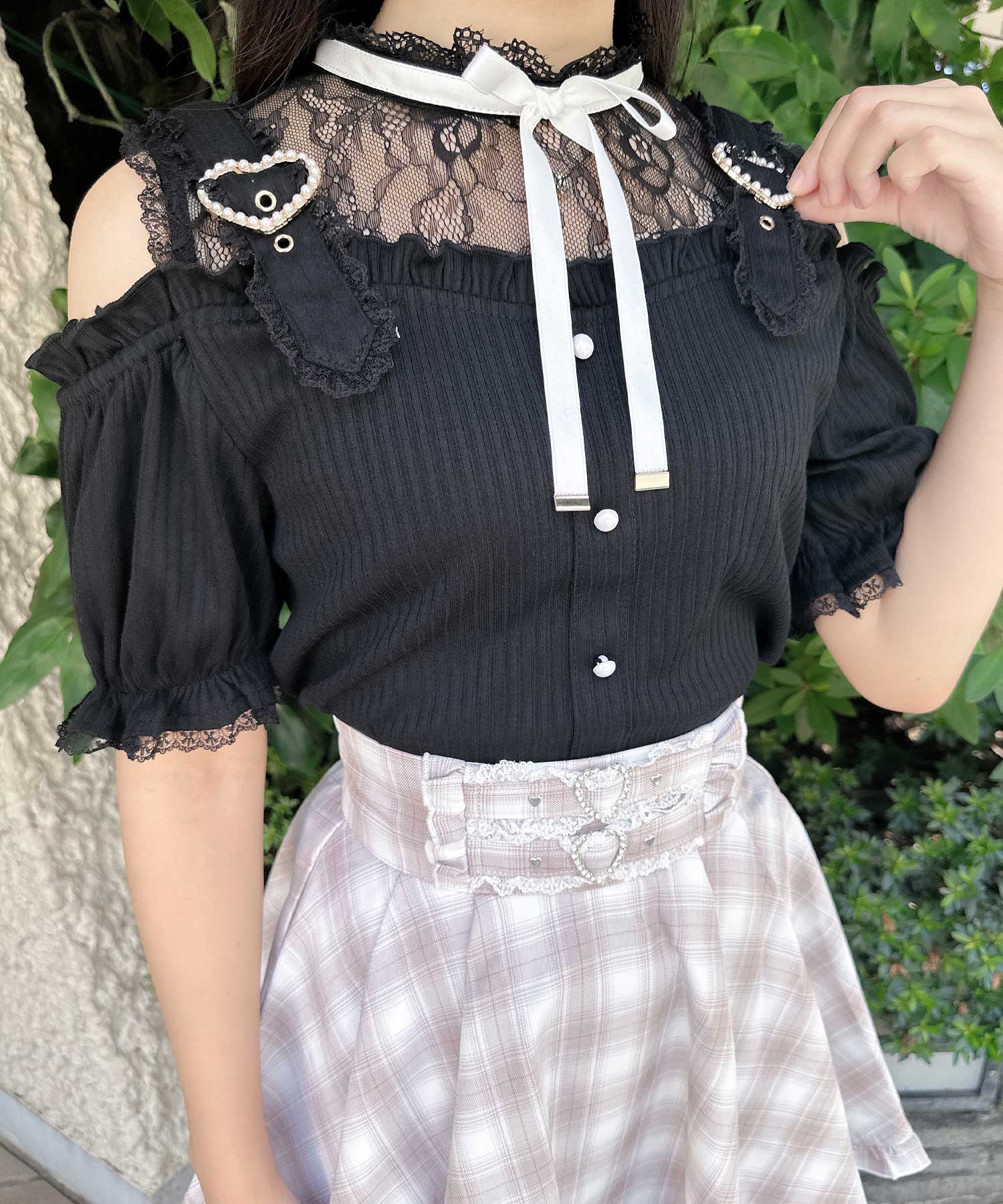 ロジータ ROJITA ハートバックルレース切替テレコトップス