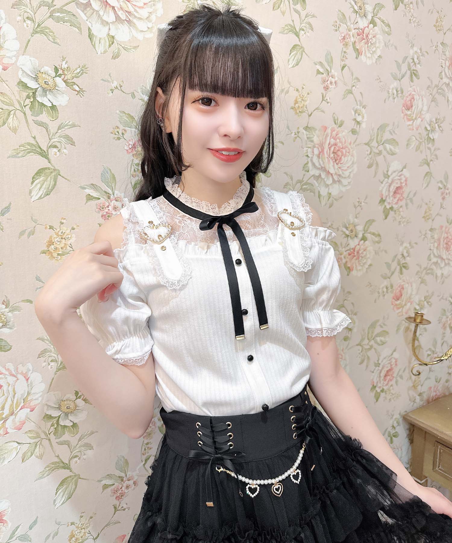 ロジータ ROJITA ハートバックルレース切替テレコトップス,ホワイト