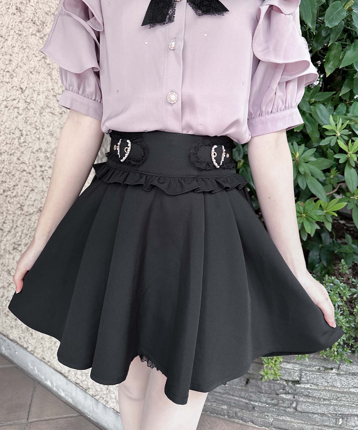 ロジータ ROJITA サイドハートバックルスカパン,ブラック