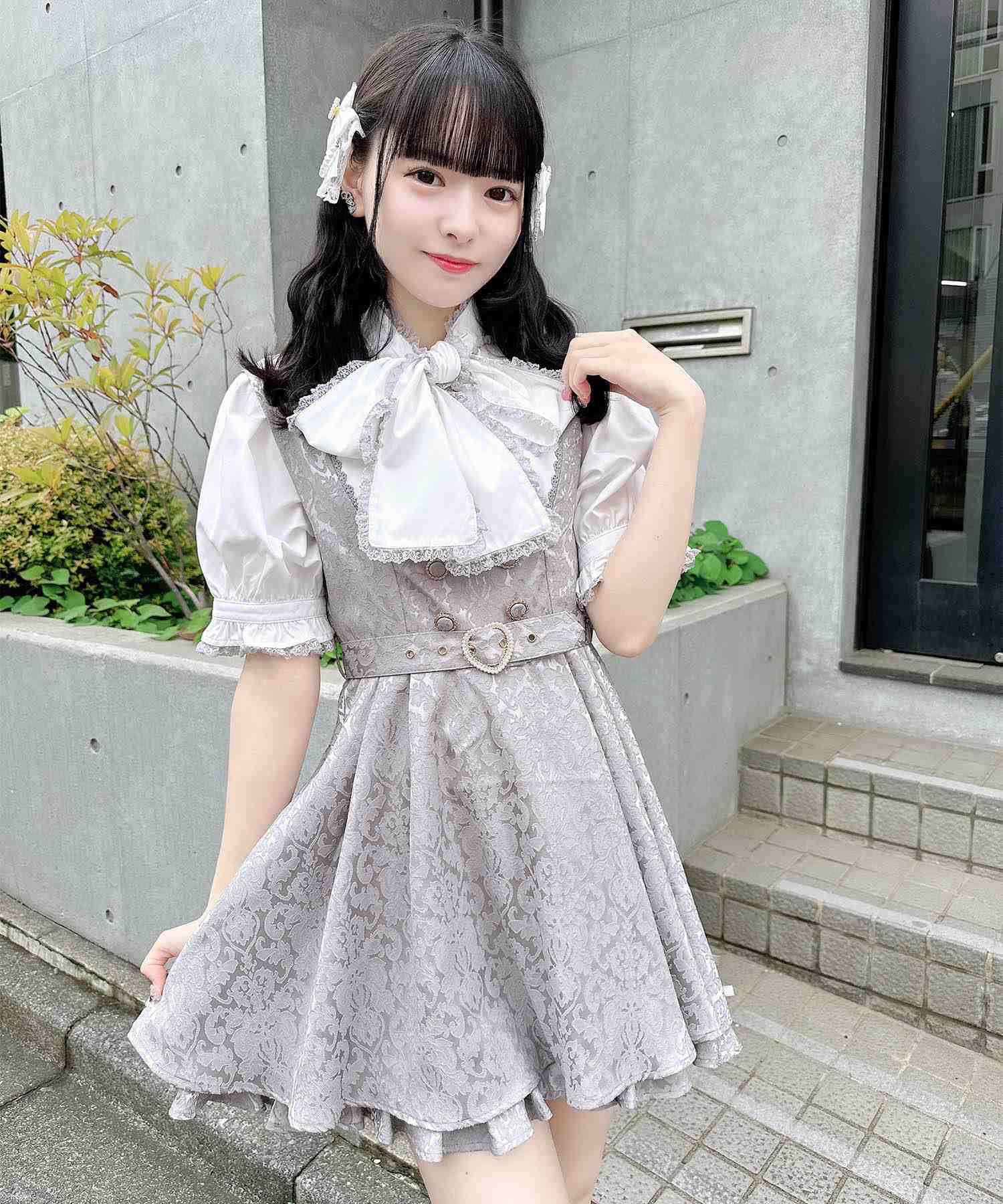 ロジータ ROJITA ハートバックルジャガードロンパース,グレー