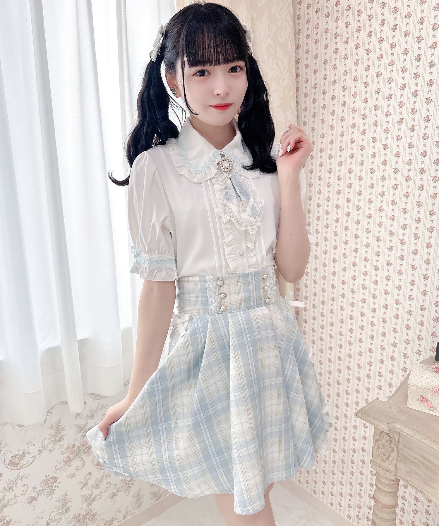 ロジータ ROJITA ネクタイ付きブラウス,サックス