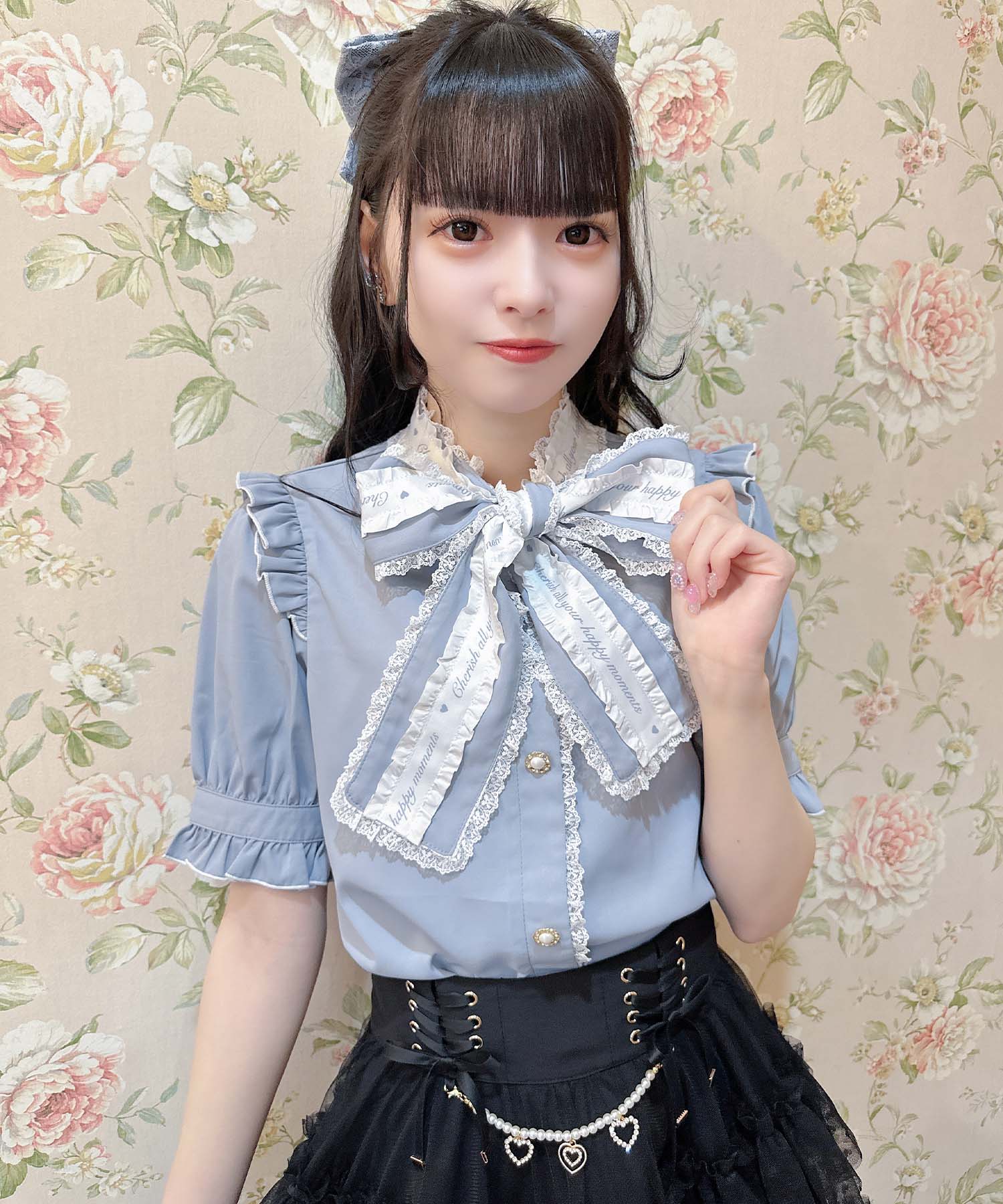 ロジータ ROJITA ロゴテープボウタイブラウス,ブルー