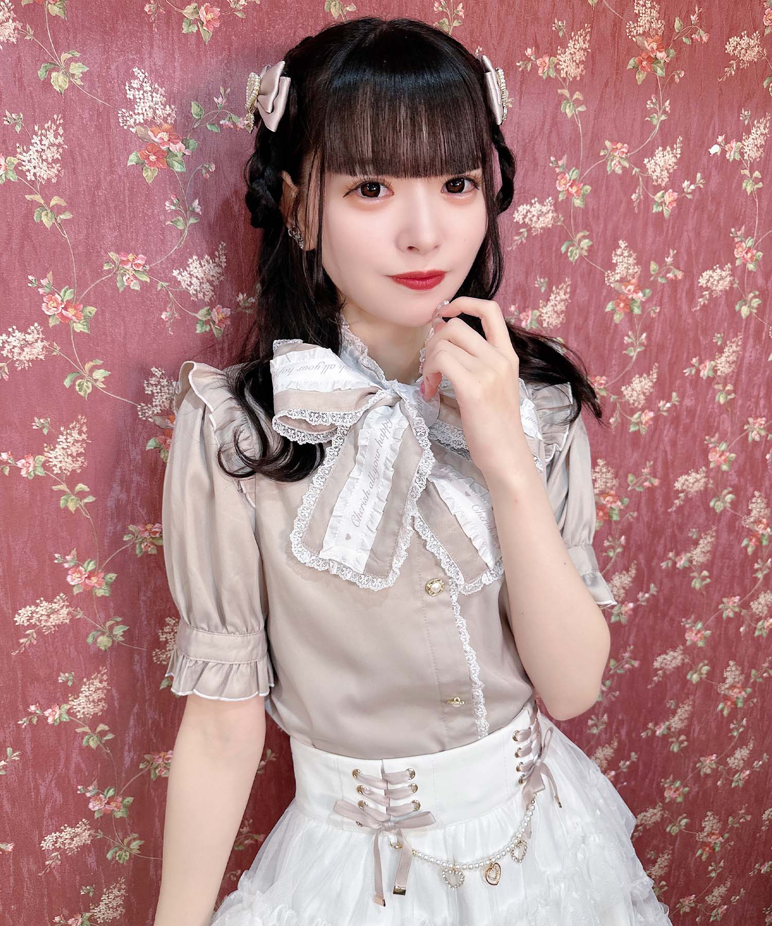 ロジータ ROJITA ロゴテープボウタイブラウス,ピンクベージュ