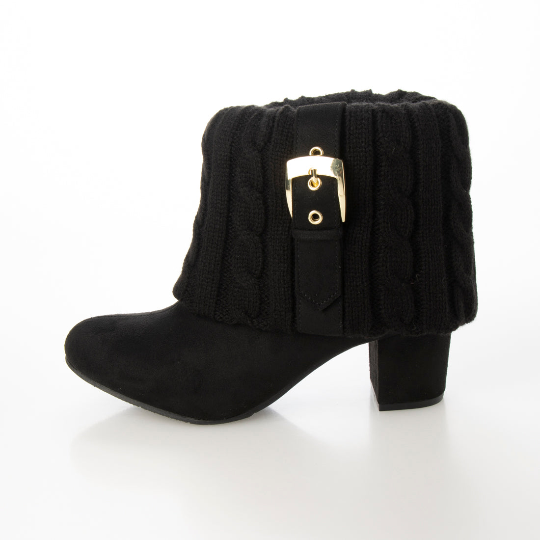 ルームナイン ROOM9 太ヒール ニットデザイン スエード ショートブーツ ブーティー