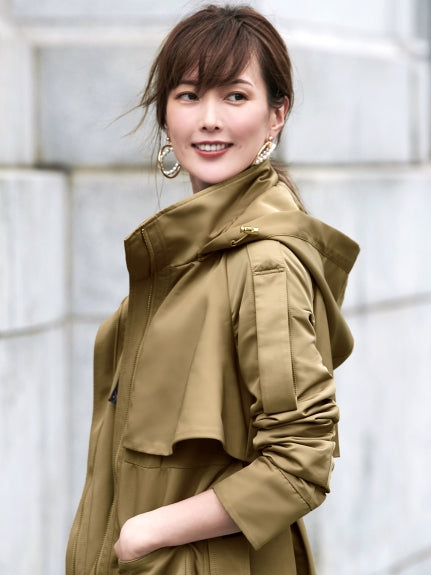 2wayフードロングトレンチコート,ベージュ