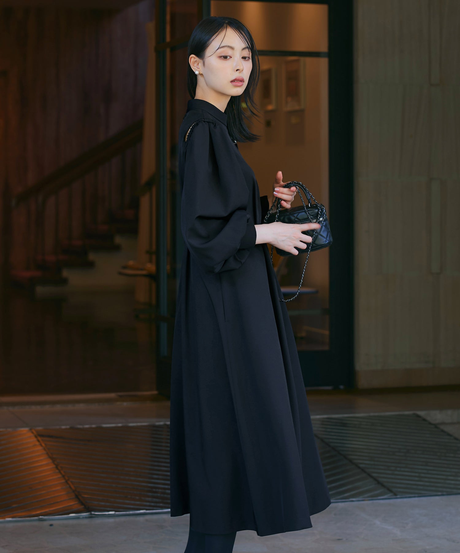 ルイルエブティック RUIRUE BOUTIQUE 2way袖配色オープンショルダーフレアワンピース
