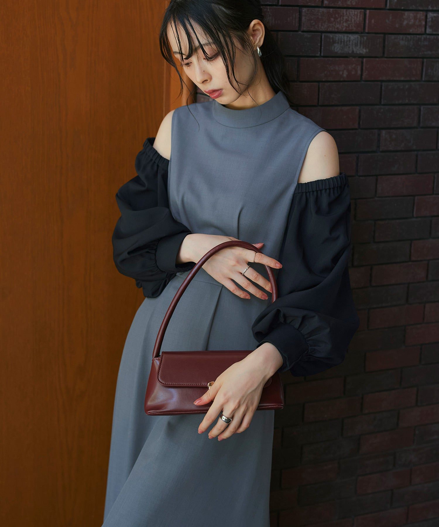 RUIRUE BOUTIQUE 2way Sleeve Color Block Open Shoulder Flare Dress