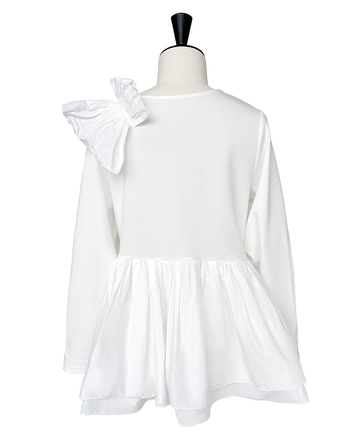 ルイルエブティック RUIRUE BOUTIQUE 洗える ｜ ショルダー フリル ペプラム TOPS ｜ 長袖 トップス 二の腕カバー 体型カバー 袖ボリューム オフィスカジュアル 通勤服 華やか カットソー ブラウス （ブラック） ブラック
