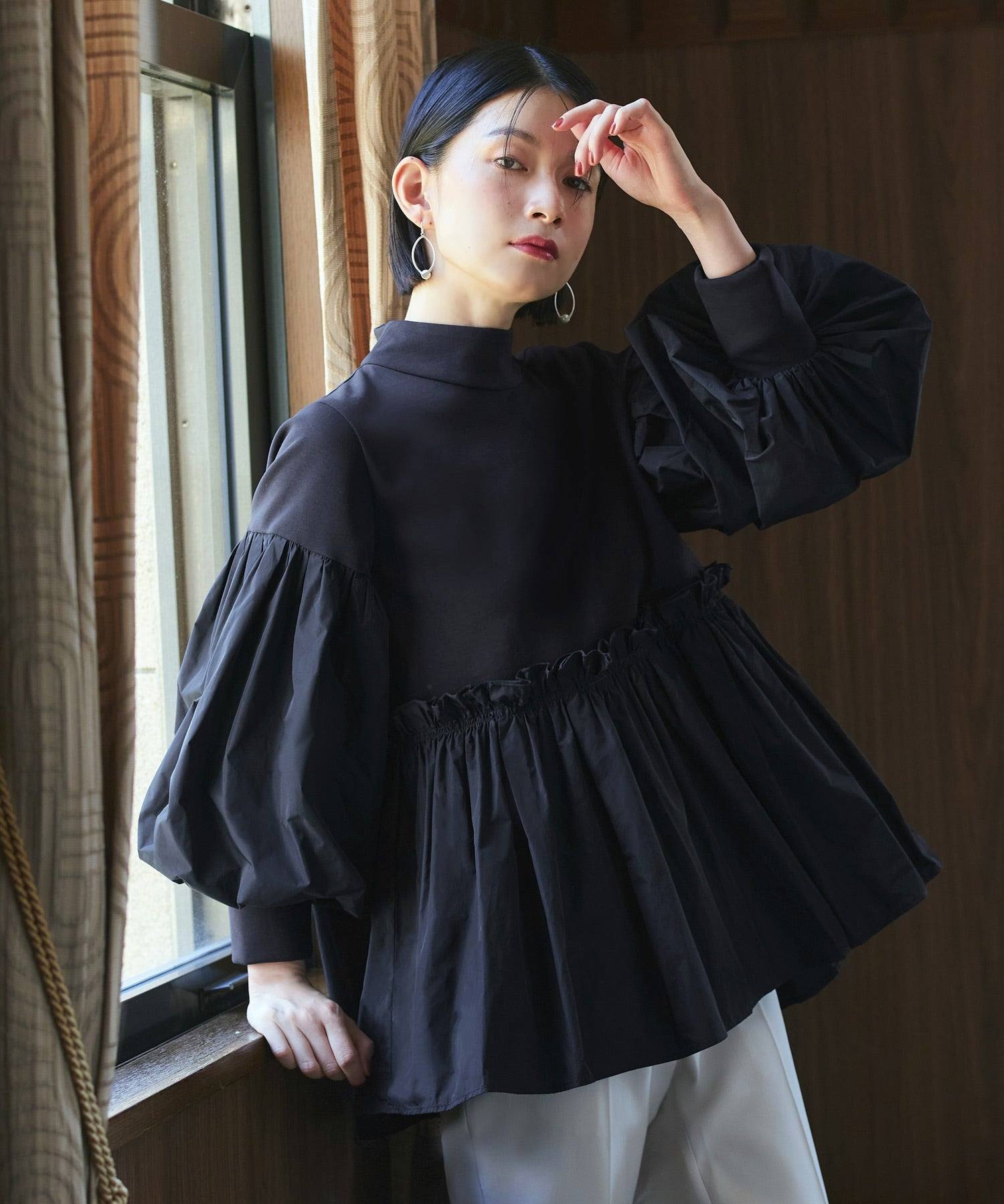 ルイルエブティック RUIRUE BOUTIQUE 異素材フリルペプラムボリュームスリーブトップス